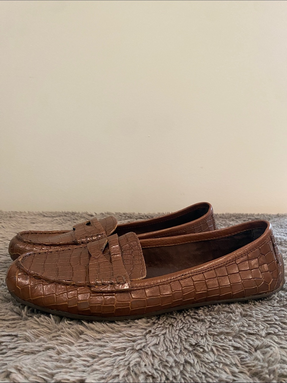 Born Malena croc print leather slip on driving shoe brown 8.5 penny loafer NWOT - Picture 8 of 12